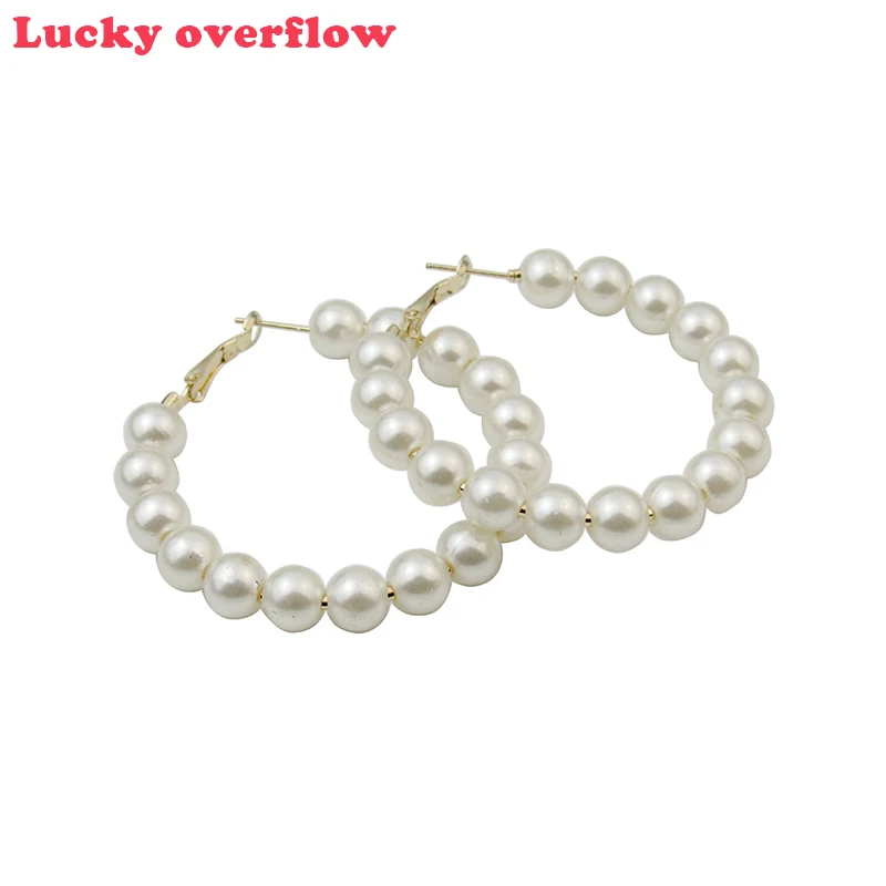 Luckyoverflow Новые 4-6 см жемчужные серьги-кольца для женщин Преувеличенные большие жемчужные сережки серьги Модные ювелирные изделия