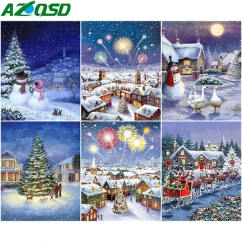 

AZQSD DIY Painting By Number Canvas Kits Snow Landscape Handpainted Gift Coloring By Numbers Christmas Tree Home Decoration