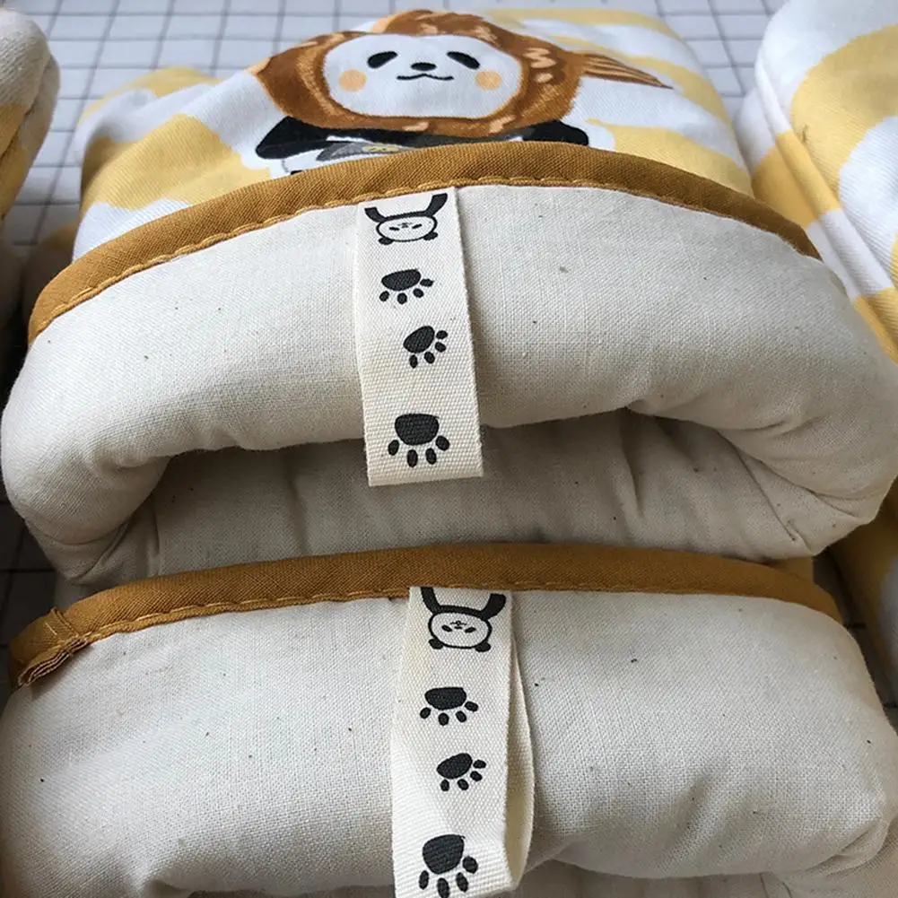 Panda Чистый хлопок лен тепло Нескользящие выпечки анти-обжигающие перчатки толстые Микроволновая Печь анти-высокая температура изоляции перчатки