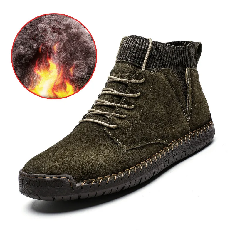

Men Leather Boots Men Winter Plush Boots Warm Shoes Men High Tops Snow Ankle Boots Comfortable Chaussure Homme Safety Work Boot