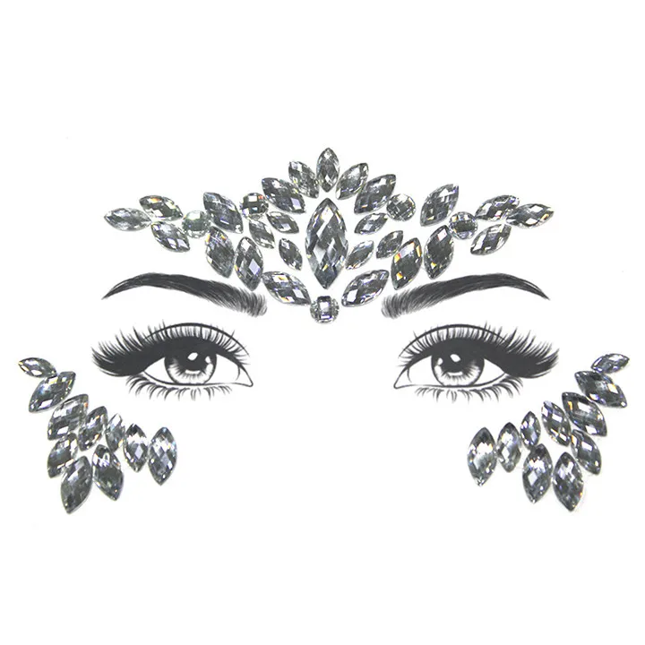 5  Fashion Colorful Rhinestone Face Stickers For Womwn Party Decor Eyebrow Stick Resin Drill Self-Adhesive Crystal Face Sticker
