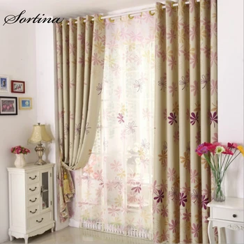 

Bedroom Window Blackout Pink Curtains Short for Living Room Modern Door Christmas Ready Made Curtain Tulle Flower Printed Drapes