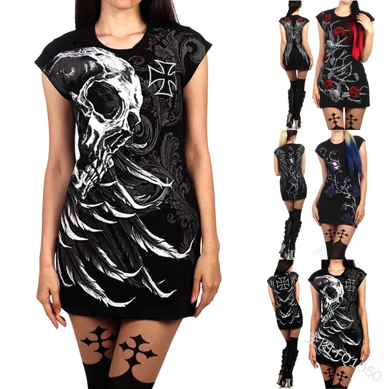 

Masquerade Halloween Cosplay Skeleton Rose Women 3D Print Devil Angel Sexy Gothic Dress Vampire Zombie Demon Party Scary Costume