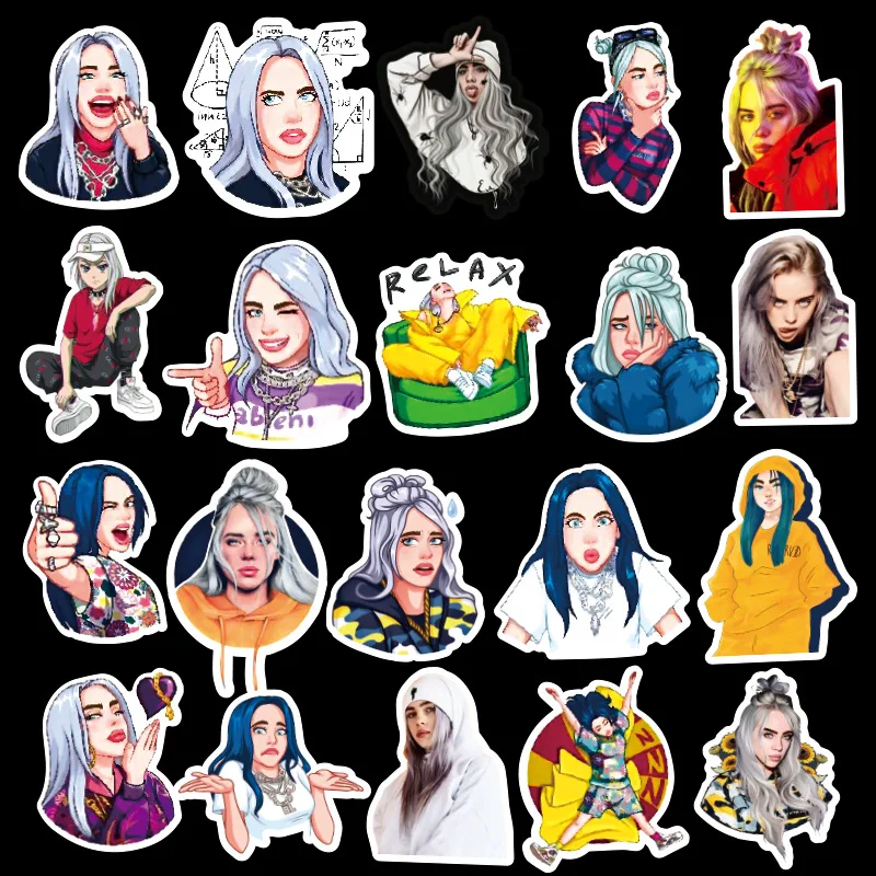 50 Billie Eilish kawaii певица американская драма наклейки pegatinas ПВХ граффити наклейки чемодан гитара наклейки для автомобиля водонепроницаемые