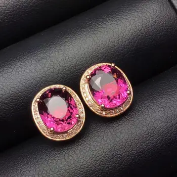 

H624 Fine Jewelry 18K Gold AU750 100% Natural Tourmaline Gemstones 5.77ct Female Ethnic Stud Earrings for Women