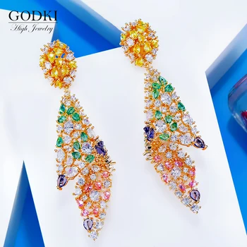 

GODKI Mutlicolor Luxury Geometric Drop earrings Full Micro Cubic Zirconia Paved DUBAI Wedding Party Earring for Women 2020
