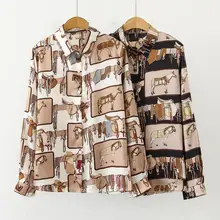 Blusa elástica holgada de manga larga para mujer, camisa informal de estilo vintage, con cuello vuelto, 2020