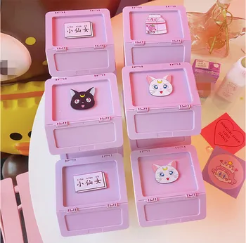 

Pink Cartoon Mini Storage Box Sailor Moon Luna Cat Girls Jewelry Makeup Case Kawaii Sakura Star Wing Desktop Cosmetic Boxes Gift