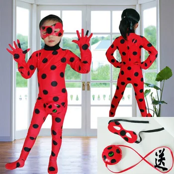 

Ladybug Girls Costume Fantasia Kids Adult Lady Bug Costumes Women Child Spandex Jumpsuit Fancy Halloween Cosplay Marinette Wig