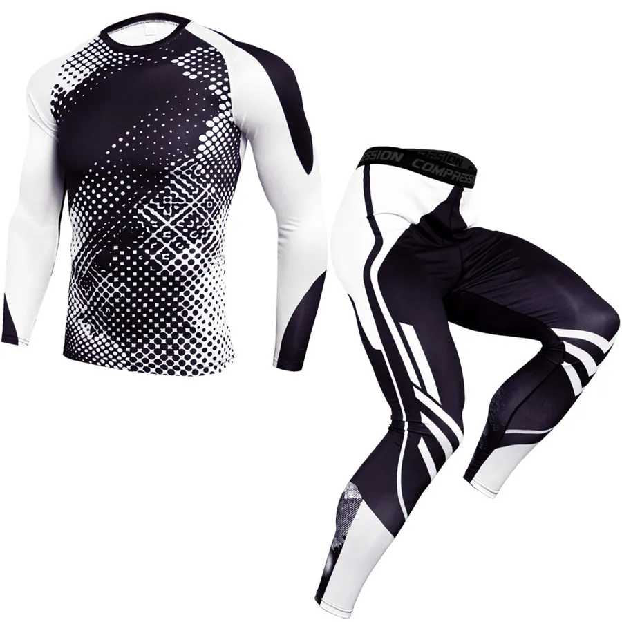 Компрессионные комплекты для бега, мужские спортивные костюмы для бега, быстросохнущие спортивные костюмы для фитнеса, тренировочный костюм, длинная футболка+ штаны, спортивная одежда - Цвет: TK176