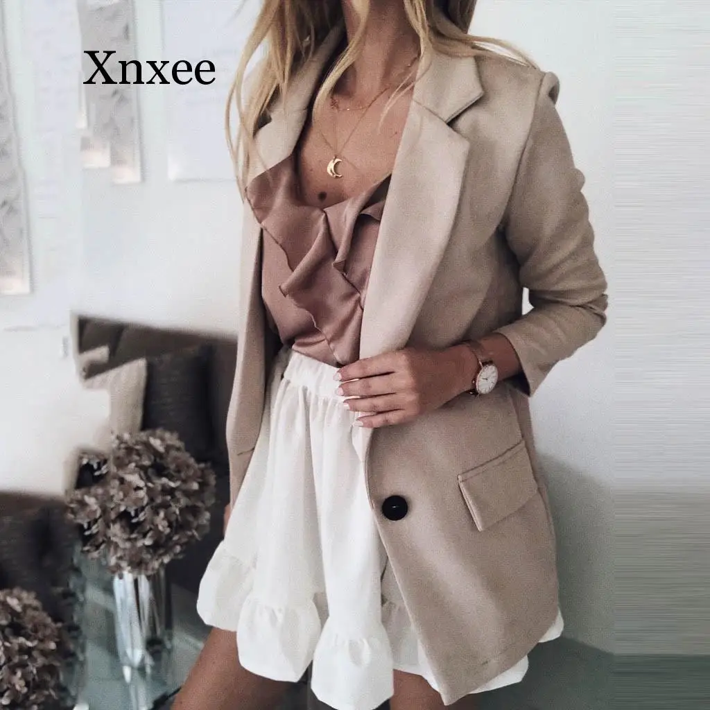 

White Blzer Women Blazers And Jackets Ladies Casual Ruched Long Sleeve Single Button Fit Office Jackets Coats blazer khaki