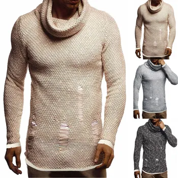 

Winter Sweater Men Pullover Knitted Raglan Choker Broken Hole Sweater Blouse Top Knitted Pullovers Sweaters jerseys para hombres