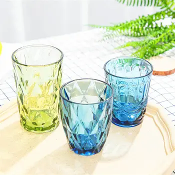 

Colorful Glass Embossed Wine Cup Retro Heat Resistant Water Cup Creative Wine Glasses Whiskey Tea Straight Drink Mug for Party