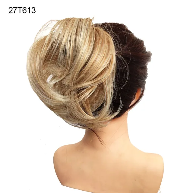 Jeedou Messy Chignon Donut Hair Bun Pad Elastic Hair Rope Rubber Band Synthetic Hairpiece Gary Brown Color S-27T613