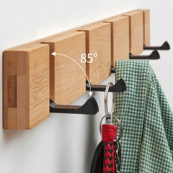 

3 4 5 Hooks Natural Bamboo Hooks Folding Coat Rack Wall Mounted No Drilling Room Bathroom Towel Clothes Holder Hanger Hook