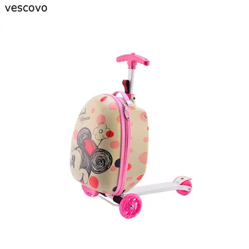 

vescovo 16" inch child cartoon scooter luggage cute carry on trolley suitcase rolling luggage for kids