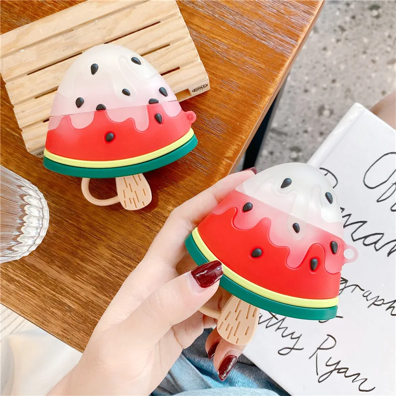 

For Airpods 1/2 Case,Cute 3D Watermelon Ice Cream Case For Airpods Case Soft Silicone Earphone Cover For Airpods Pro Case