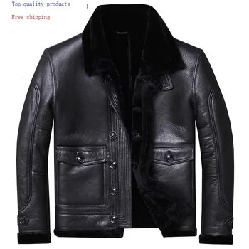 

Men's Genuine Leather Jacket Winter Coat Men Sheep Shearling Motorcycle Flight Jacket Wool Lining Sheepskin Coat U-M803