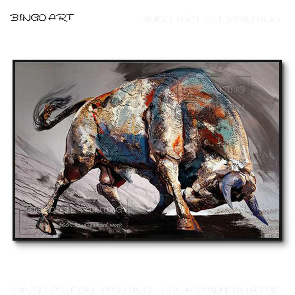 Профессиональный художник ручная роспись высокого качества Сильный животное бык живопись маслом, ручная работа сильный бык картина маслом для гостиной