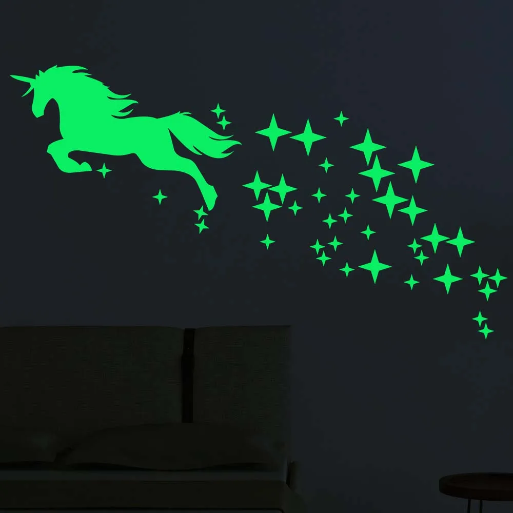 Светящаяся наклейка с рисунком единорога лошади звезды креативная резная флуоресцентная наклейка праздничный фестиваль прекрасная Наклейка на стену