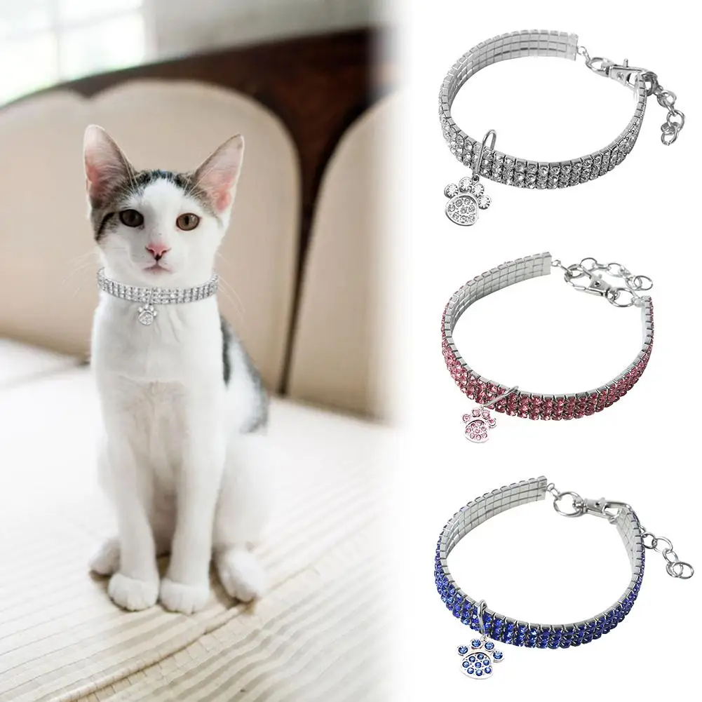 Pet Crystal Necklace Cat Puppy Rhinestone Collar Elastic Footprint Necklace Suitable For Small And Medium Dogs And Cat Rabbit