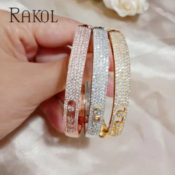 

RAKOL Luxury Cubic Zirconia Crystal Micro Pave Charm Bracelets Bangles For Women Rose Gold Color Party Jewelry Gift