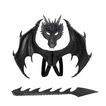 

Three-Piece Dragon Cosplay Props Mask, Wing And Tail Children's Halloween Costume Party Decors Set in stock