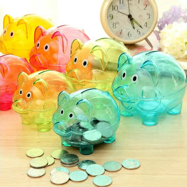 1 PCS Piggy Bank Box Coin Piggy Bank Transparent Plastic Cartoon Pig Shaped 4 Colors Gift For Children 1