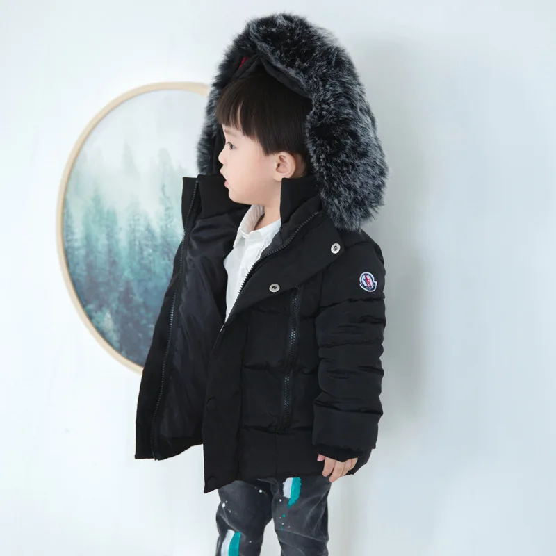 Зимний пуховик для малышей хлопковое пуховое пальто для мальчиков и девочек теплая хлопковая куртка с меховым воротником и капюшоном детское пальто