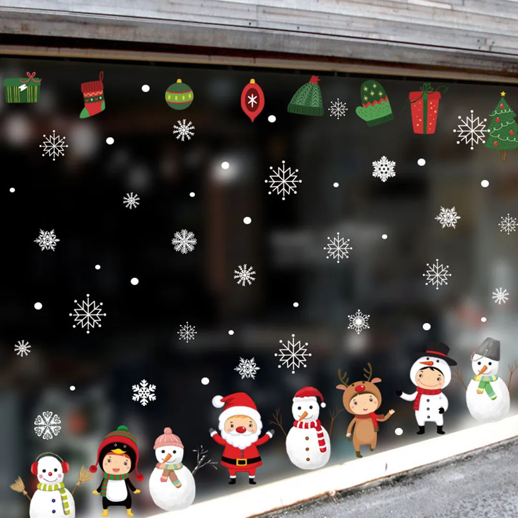 Christmas Cute Snowman Restaurant Mall Decoration Snow Glass Window Wall Window Stickers Home DIY Decal Snowflake Xmas Art Decor