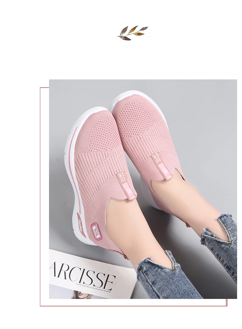 2021 Women Vulcanized Shoes Comfortable Women Sneakers Slip On Flats Breathable Shoes Women Loafers Plus Size 41 Walking Flat