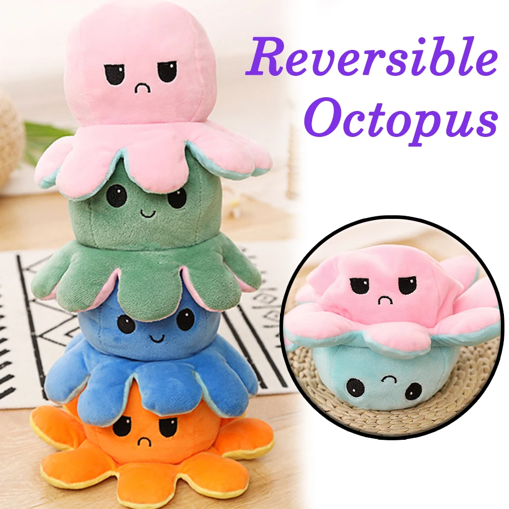 Double-Sided Flip Reversible Octopus Plush Toys Marine Life Animals Doll Funny-U 
