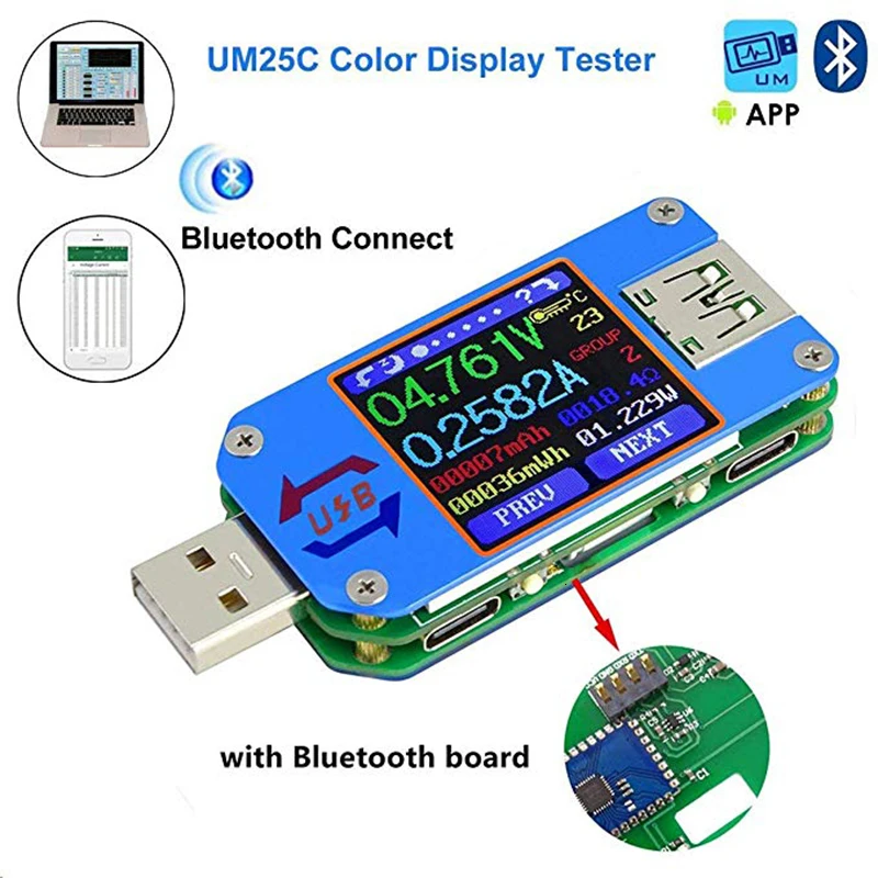 RD UM25 UM25C тестер напряжения USB 2,0 Bluetooth измеритель тип-c ток USB измеритель мощности 1,44 дюймов цветной ЖК-мультиметр измеритель напряжения