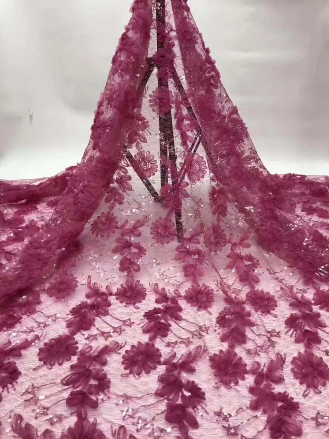 

French lace fabric 5yds/pce soft flowers sequins mesh fabrics women gorgeous luxury party event bright dress 2019 new
