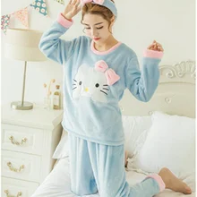 Winter Flannel Warm Pajamas Women Long Sleeve Home Suit Ladies Sleepwear Cartoon Velvet Pajama Set Thicken Feminino Pyjamas