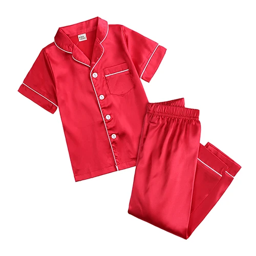 custom pajama sets	 Add Your Own Text And Design Customizing Pajama Sets for Girls Silk Satin DIY Logo Solid Nightgown Children Sleepwear for Boys pajama sets cute	 Sleepwear & Robes