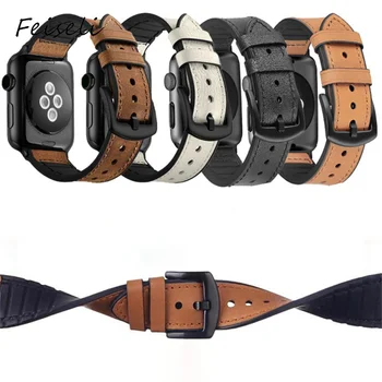 

Feiseli For Apple Watch 1 2 3 4 5 Replacement Band Leather Watch Strap 38mm 40mm 42mm 44mm Removable iwatch Wristband