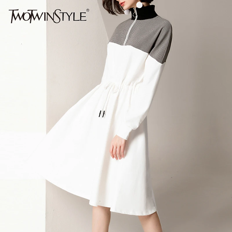 TWOTWINSTYLE модного цвета в стиле пэчворк клетчатое платье для женщин стоячий