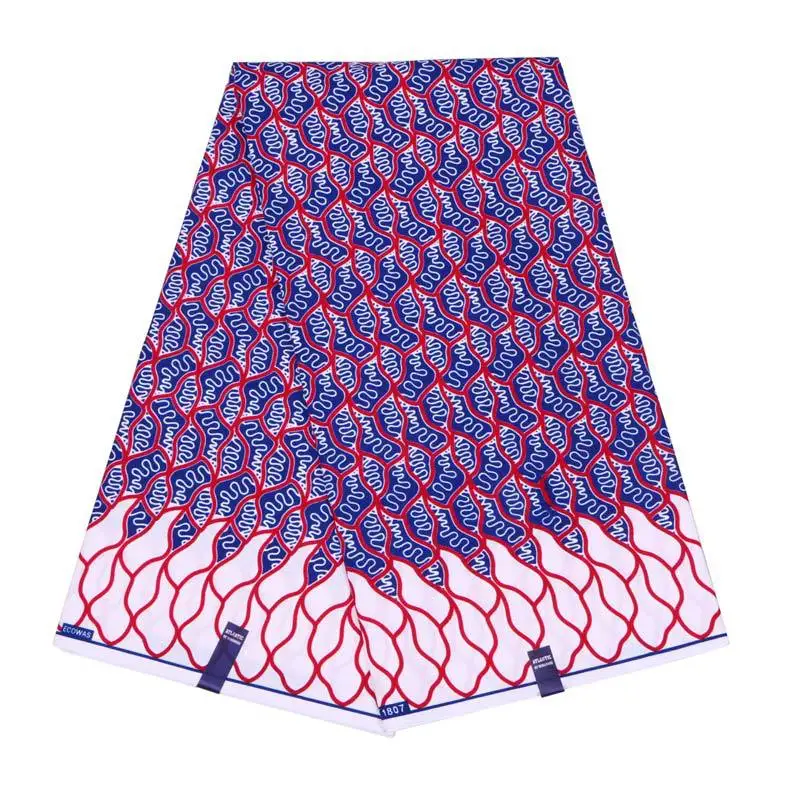 veritable wax polyester genuine dutch wax of high Blue And Red Pattern Printed african ankara suture material 6 yards - Цвет: As picture