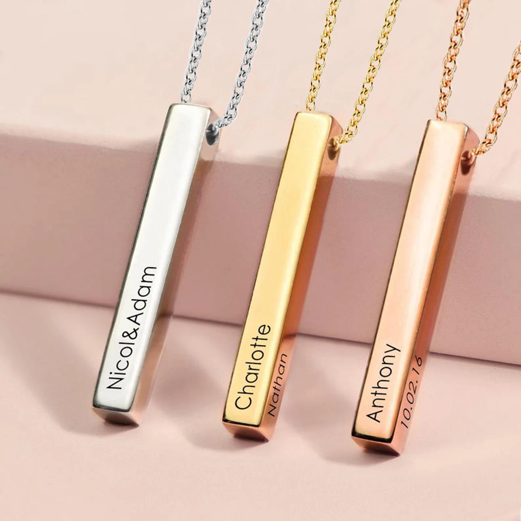 Mothers Day Gift  Personalized Necklace  Square Bar Custom Name  Stainless Steel  Pendant Necklace Women  Men Gift for Men /& Women