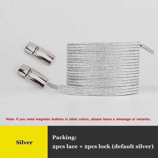 New Rainbow Magnetic Lock Shoelaces Elastic No tie Shoe laces Sneakers Shoelace Kids Adult Lazy Laces One Size Fits All Shoes Silver