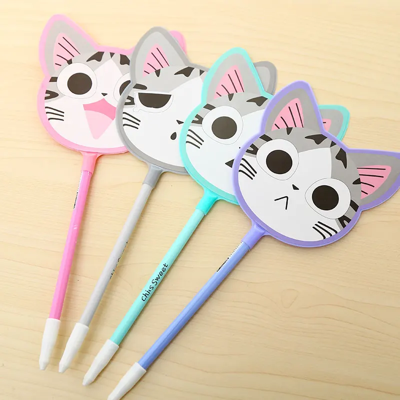 Корейские милые гелевые ручки Kawaii Cat Fan черные, голубые чернила Kawai канцелярские принадлежности для школы и офиса стационарный Чехол-Карандаш сумка для свадебного подарка