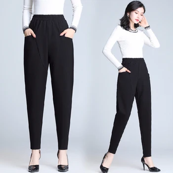 

Hot 2019 Autumn Women Korean Version Of The Ol Black Loose Pants Winter Harlan Nine Pants Casual Pencil Pants Large Size 4xl