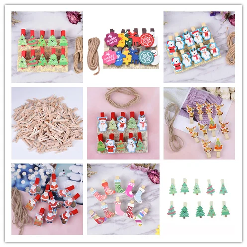 

10pcs / 12pcs / 50pcs Mini Memo Paper Clips Christmas tree Bear Wooden Clips Photo Clips Clothespin Craft Decoration Clips Pegs