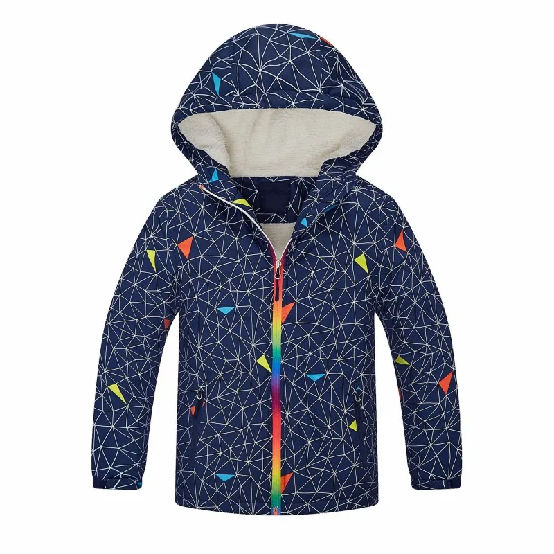 Children Outdoor Thick Fur Liner Warm Hiking Jacket Kids Hoody Printed Camping Jacket Plus Size Sportswear Outerwear Girl Jacket - Color: as picture