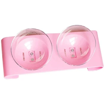 

Promotion! Pet Cat Double Bowls Oblique Eggshell Neck Bowl to Eat Drinking Water Utensils Pink