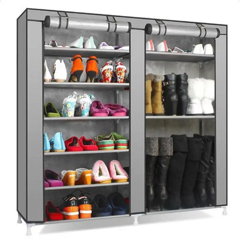 

Double Row 9 Grid Combination Shoe Rack Stand Grey Home Storage Organizer E5M1