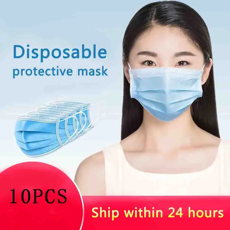 

Mask Disposable 3-Ply PM2.5 10Pcs/Pack Disposable Dust Mask Mascherine Mouth Caps Masks For The Face Comfortable breathable
