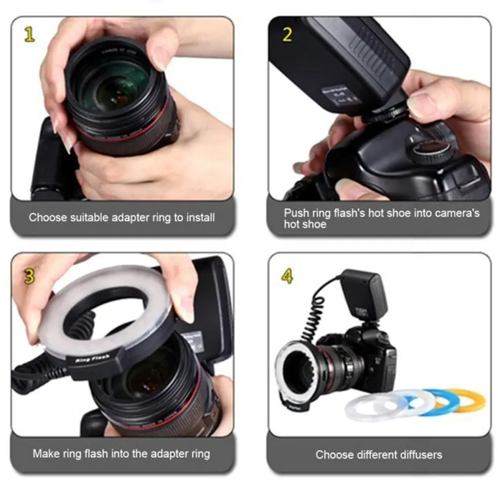 Macro LED Ring Flash Light For Canon For Nikon For Panasonic For Pentax For Olympus DSLR Camera