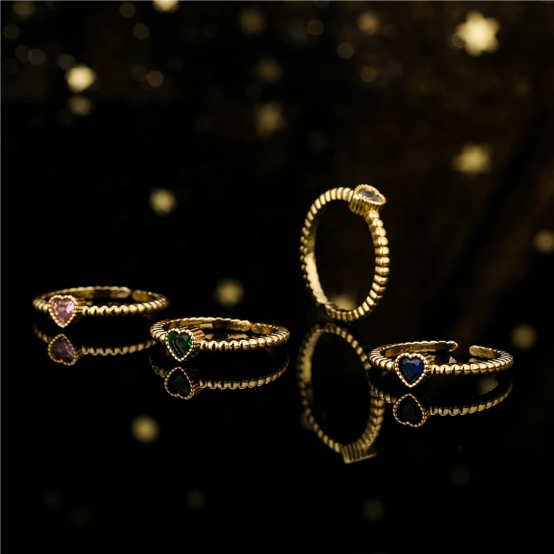 CZ Stone Tiny Heart Charm Ring Gold Color Copper Women Wedding Rings